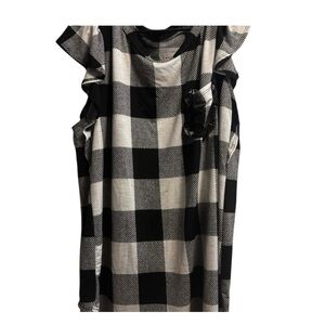 Black & White Buffalo Check Ruffle Sleeve Top Women’s XL